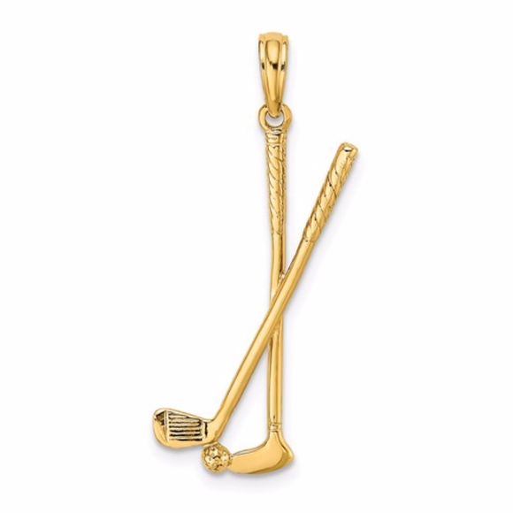 14k 3-D Double Golf Clubs With Ball Charm